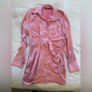 Zara satin collared shirt dress, pink, size M